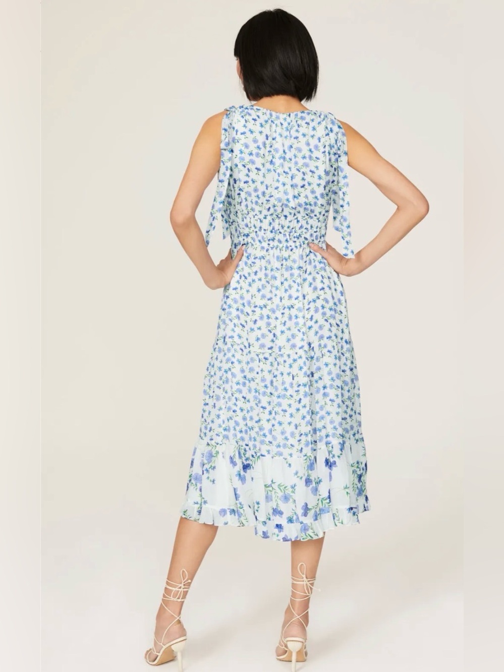 Shoshanna Helena Floral Tie-Sleeve V-Neck Midi Dress - Blue size 8 - Picture 5 of 15